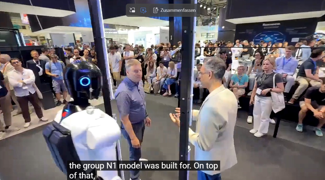 Neura Robotics exhibition stand at SPS trade fair with NVIDIA partnership, showcasing humanoid robotics